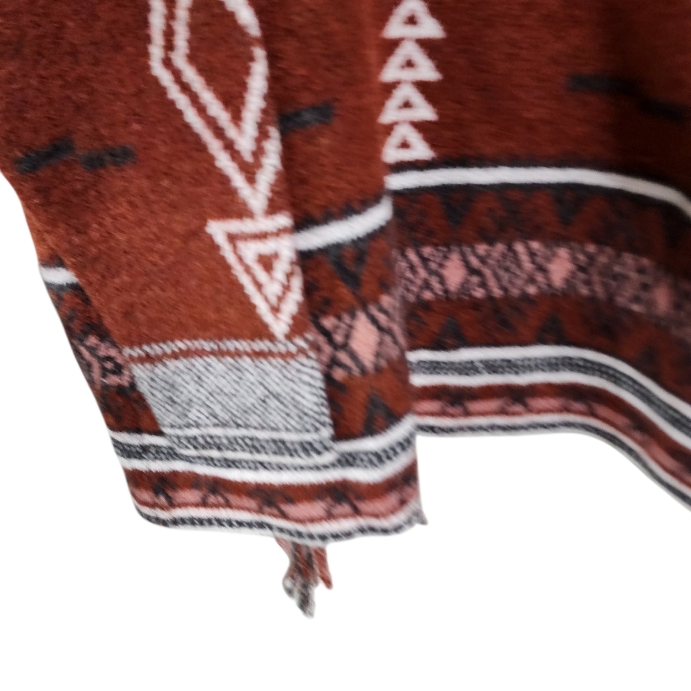Open-Front Fringe Cardigan Sweater - Rust Pink Pattern - Picture 5 of 8